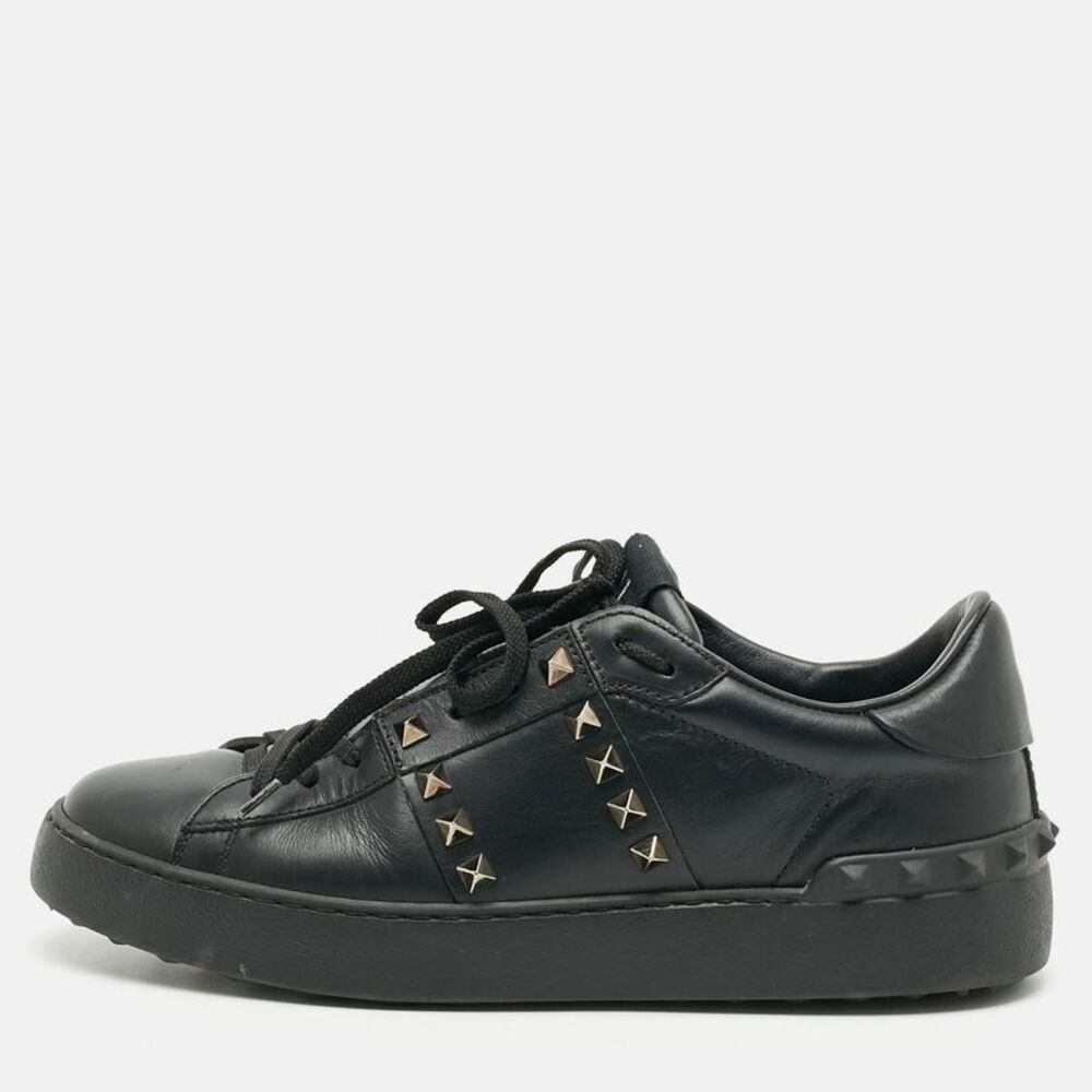 Valentino Rockstud Untitled Size 39 Black Leather Lace Up Sneakers